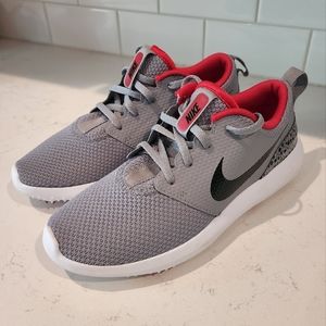 Nike Kids Gray Mesh Sneakers with Red Lining and Black Swoosh